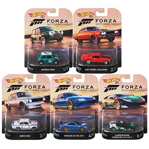 2018 Hot Wheels Retro Entertainment Forza Motorsport Series Premium Adult Collectible Diecast Cars, Set of 5