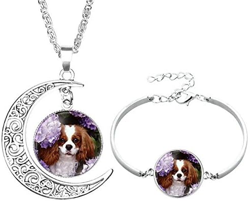 Socutee Ideal Gifts Girls, Women Cute Dog Bulldog Golden Retriever Labrador Times Gem Moon Crescent Necklace Bracelet Set