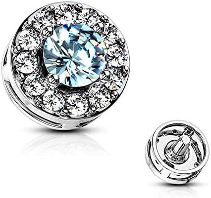 BYB Jewelry Double Tier Round CZ Center Surgical Steel Dermal Anchor Top