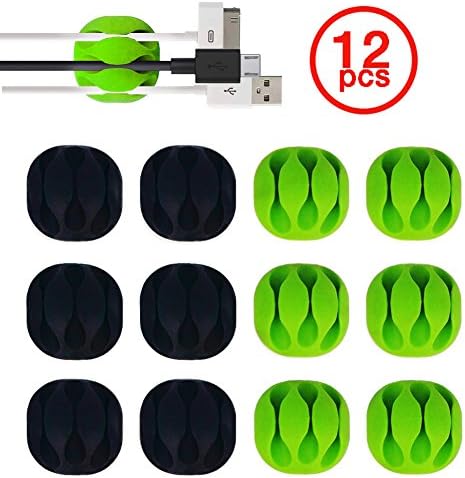 Cable Clip Network | Set of 12 Pcs Multipurpose 3 Slots Desk Cord Organizer with Sticky Back Side | Extra Neat Cord Management System for Office Home PC Laptop Mouse Electric | Black Green | 1031.4