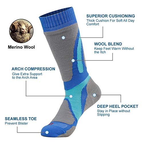 image for Merino Wool Skiing Socks, ZEALWOOD Thermal Socks, Crew Socks,Hiking So