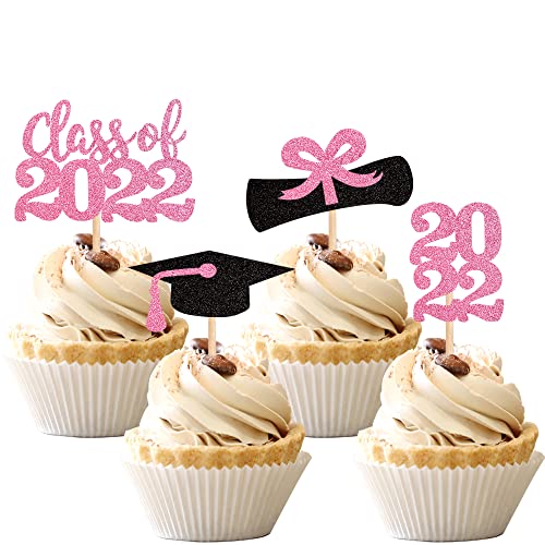 36 PCS 2022 Graduation Theme Cupcake Toppers Glitter Class of 2022 Diploma Graduation Cap