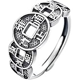 Renning 925 Sterling Silver Feng Shui Ring for Wealth Adjustable Good Luck Rings for Women Men