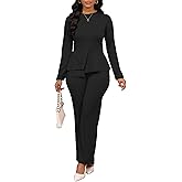 Aro Lora Women 2 Piece Outfits Casual Long Sleeve Irregular Hem Slit Top Pant Set Dressy Pantsuits
