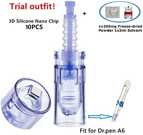 Med SPA Care Dr pen A6 Replacement Heads - 10pcs Dr.pen Ultima A6 Cartridges + 💦1x200mg Lyophilized Powder w/1x3ml Solvent (3D Silicone 10-Pack)
