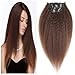 14 Inch Brown Kinky Yaki Straight Clip in Human Hair Extensions Double Weft Brazilian Virgin Hair Clip ins 7 Peices/set 16 Clips for American Girls Beauty (70g 14