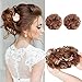 AISI QUEENS 100% Human Hair Bun Extensions 2PCS Curly Wavy Messy Bun Hair Extension Scrunchies Elegant Chignons Wedding Hair Piece for Women and Kids(Color:8# Linen Yellow Brown)