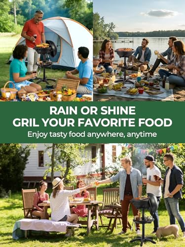 FOHERE 2400W Electric Barbecue 2 in 1: Stand & Table Grill, Adjustable Temperature 0-300°C, 2 Zones, Non-Stick Plate Diameter 41 cm, Condiment Rack and Grease Tray, Black