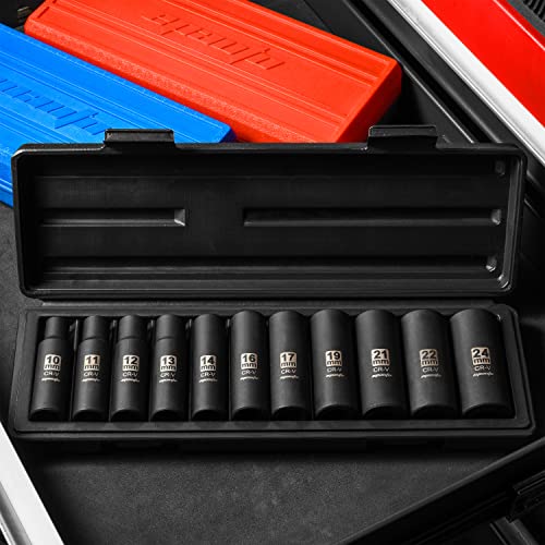 EPAuto 1/2Inch Drive Metric Deep Impact Socket Set, CrV, 6 Points, 11
