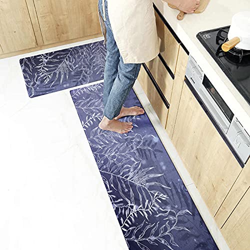 Kitchen Mat[2 PCS] Cushioned Anti-Fatigue Kitchen Rug,Waterproof Non-Slip Kitchen Mats Heavy Duty PVC Ergonomic Comfort Foam Rug for Kitchen, Floor Home, Office, Sink, Laundr