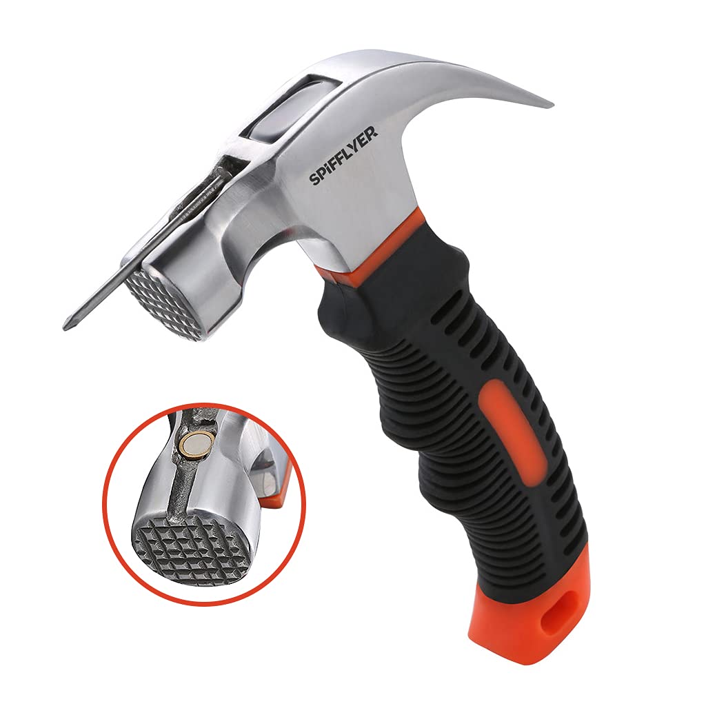 Spifflyer 8oz Magnetic Small Hammer Stubby Hammer and Nails Tool, Anti-Slip
