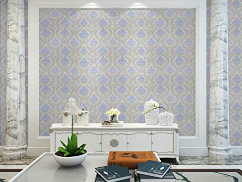 Lependor 17.71" X 118" Blue Damask Peel and Stick Wallpaper Removable Contact Paper Decorative Self Adhesive Shelf Drawer Liner Roll - 17.71" X 9.8 ft