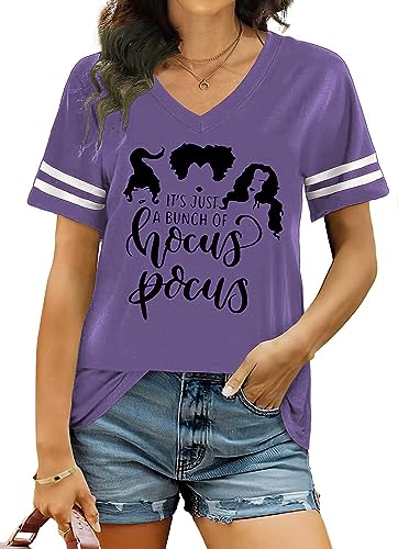hcihgzr Womens Halloween Shirt Sanderson Sisters Shirts Leopard Pumpkin Printed T-Shirts Funny Short Sleeve Fall Tops (XL,2 Purple) at Amazon