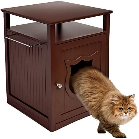 Pet Hup Hup Brown Nightstand Cat House and Litter Box Cover - Designer Indoor Wooden Furniture Pet Crate, Washroom and Bed Enclosure for Cats and Small Dogs - by