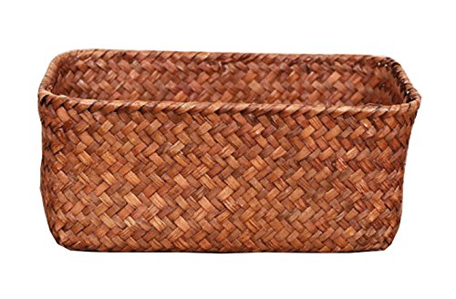 Seagrass Basket Weaved Rectangular Storage Cube Basket Organizer Storage Small Fruit Vegetable Rack Tray Woven Silverware Picnic Basket Decorative Kitchen Waste Hamper Display(Sea Grass Baske S)