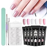Vrenmol 6pcs White Pink 30ml Poly Gel UV LED Nail Builder Finger Extension Set with Nail Brush Nail Art Kit