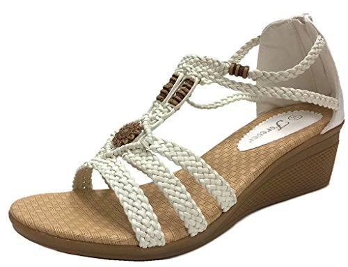Forever link women s woven beaded floral boho wedge sandal (5 b(m…