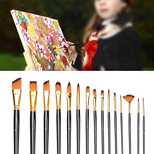 Haneye Artist Paint Brush Set, 15 Pcs Sizes Nylon Art Paint Brushes with Case, Wood Handles, with Painting Knife and Watercolor Sponge, Multifunction Brush for Gouache, Acrylics, Oil and Watercolor