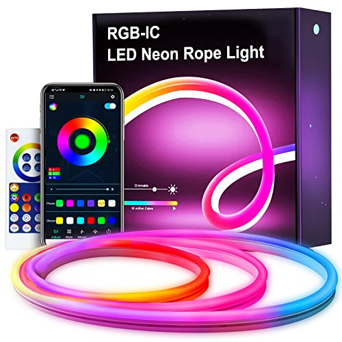 Neon LED Strip 3m, RGBIC Neon LED Streifen mit App-Steuerung, DIY-Farbwechsel Lichtband, Musik Sync,Neon Lichtband für Wohnzimmer, Schlafzimmer, Wand Deko