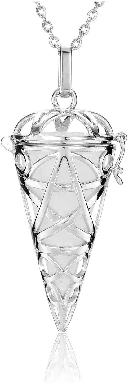 JOVIVI Clear Quartz Reiki Healing Crystal Locket Pendant Necklace Gemstone Hexagonal Pointed Necklace Pendulum Dowsing Divination Jewellery for Women