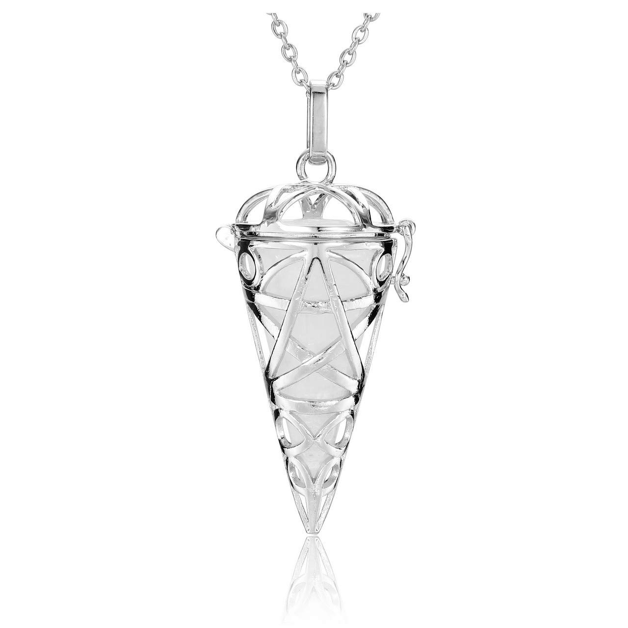JOVIVI Clear Quartz Reiki Healing Crystal Locket Pendant Necklace Gemstone Hexagonal Pointed Necklace Pendulum Dowsing Divination Jewellery for Women