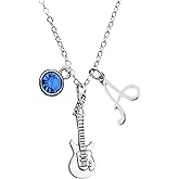 Personalized Guitar Charm Necklace with Birthstone & Letter Charm, Guitar Pendant Necklace, Guitarist Jewelry for Women, Teens and Girls