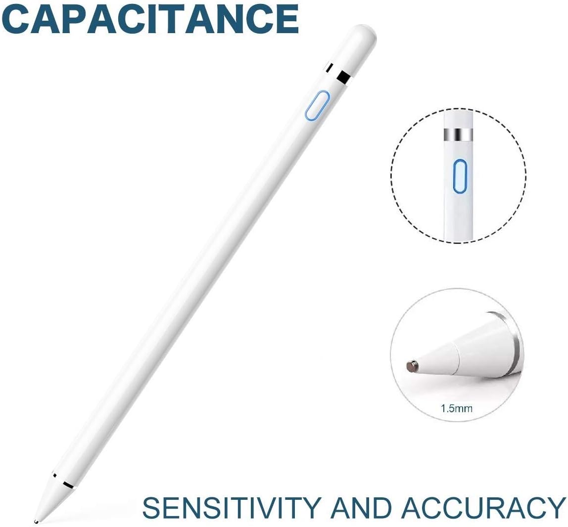 COCO Active Stylus Pen for Touch Screens, Superfine Nib with 1.5mm Elastic Copper Tip, Smart Pen Compatible with iPad and Most Tablets on Touchscreen Devices, Rechargeable Stylus Pen (White)