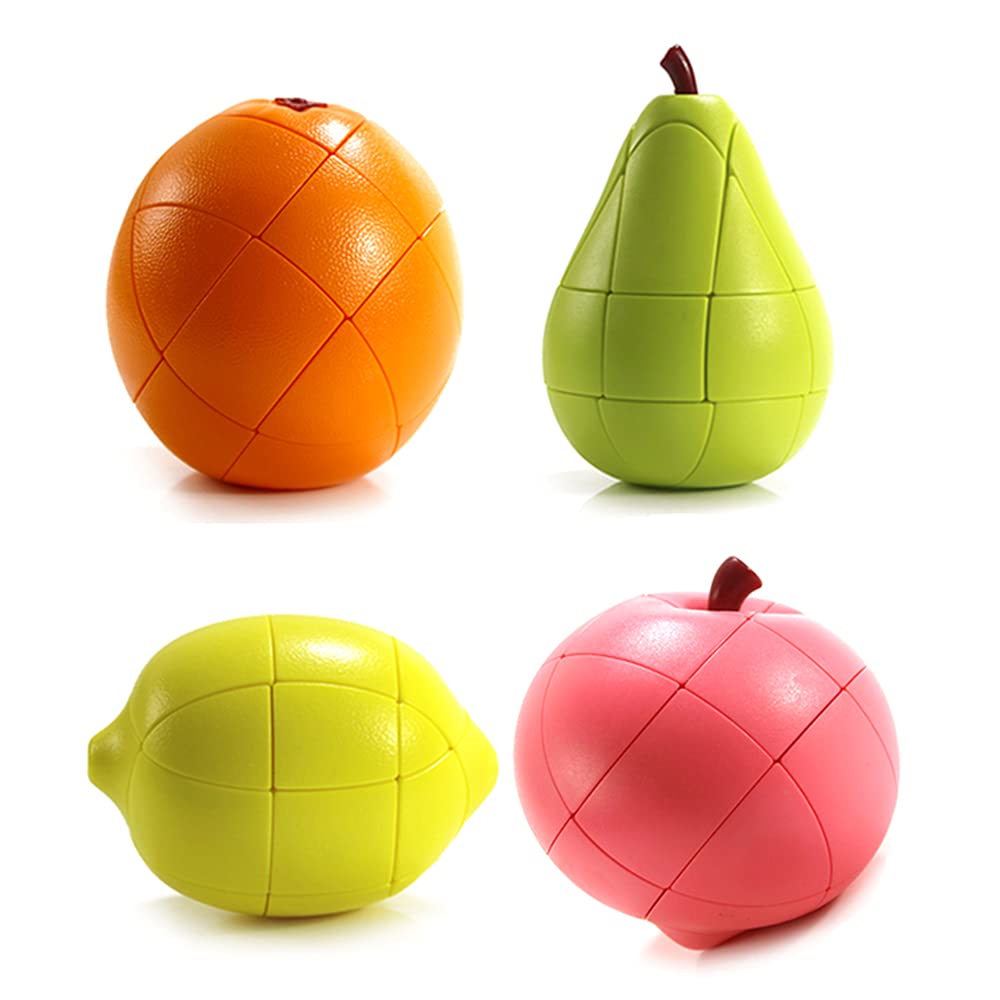 Yealvin Speed Cube Set, 3D Fruit Cube Bundle of Peach Lemon Orange and Pear - Children's Educational Toys, Puzzle Brain Teaser 4 Pack