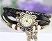 PPPerson Fashion Butterfly Pendant Quartz Retro Weave Wrap Around Leather Bracelet Lady Woman Wrist Watch