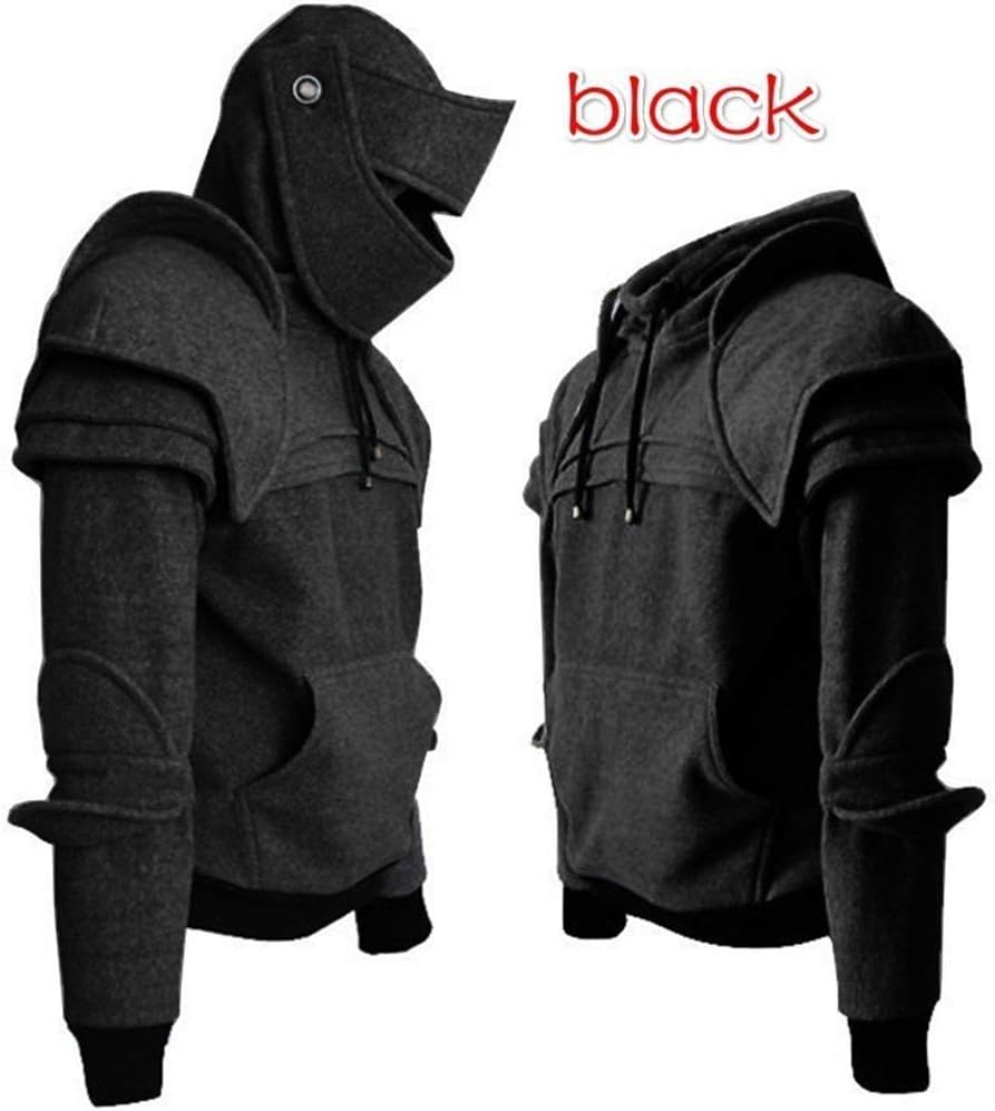 Soulitem Men Medieval Vintage Warrior Sweatshirt Knight Mask Armor Pullover Hoodies Tops