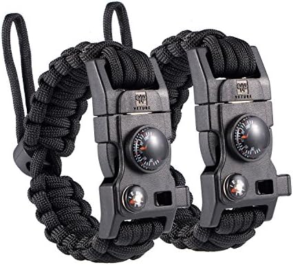 Veture Paracord Bracelet 15-in-1 Emergency Survival Kit with Multitools (Scraper, Compass, Thermometer, Fire Starter and Whistle) for Ourdoor Camping Hiking