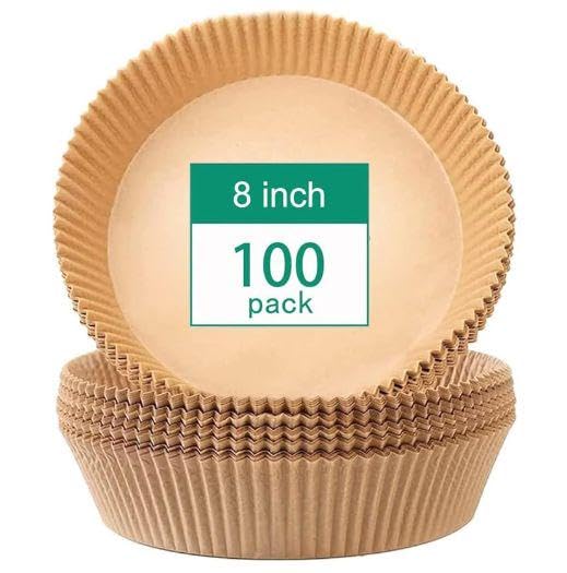 Photo 1 of 100PCS Air Fryer Paper Liners - 8 Inch Non-Stick Oil Resistant Disposable Parchment Liners | Fit 5-8QT Air Fryer, Baking/Roasting/Microwave, Food-Grade, No-Mess Cleanup
