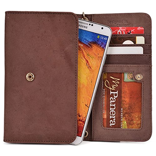 Kroo Samsung Galaxy Grand 2, Grand Neo, GALAXY GRAND Prime, Grand Max Mocha Brown Genuine Leather Wallet with Strap and Coin Pocket [ LIMITED EDITION]