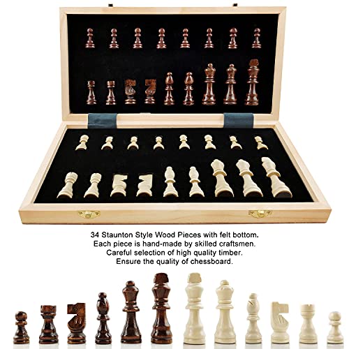 LEAP Wooden Chess Set 15" Type 02 Standard 2 Extra Queens Folding