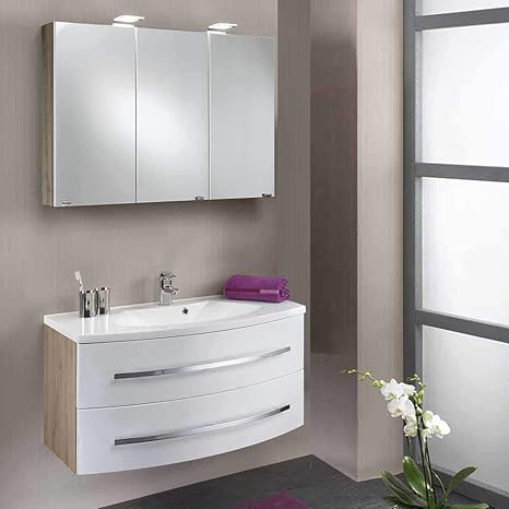 Pharao24 Badezimmermöbel Set in Weiß Hochglanz Eiche: Amazon.de: Küche