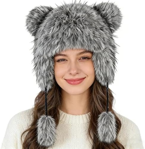 White Plush Hooded Scarf Hat With Animal Ears – Faux Fur Winter Wrap LATTEMARMALATTE Cute Cat Ears Winter Hat, 3 in 1 Plush  main image 4
