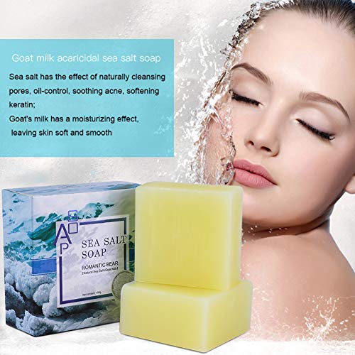 2PCS Sea Salt Soap Bars with Goat's Milk Natural,ROMANTIC BEAR Blackhead & Acne Scars Remover,Anti Cellulite Soap Deep Facial Cleaning For Natural Dry And Oily Skin
