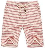 Cameinic Men's Casual Sweat Jogger Striped Hipster Beach Shorts Trunk Linen