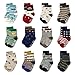 12 Pairs Baby Boys Toddler Non Skid Cotton Socks with Grip by Flanhiri 6-12 Months