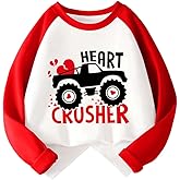 Kids Valentines Day Shirt Boys Girls Valentine's Monster Truck Dinosaur Heart Graphic Tees Raglan Toddler Long Sleeve Tops
