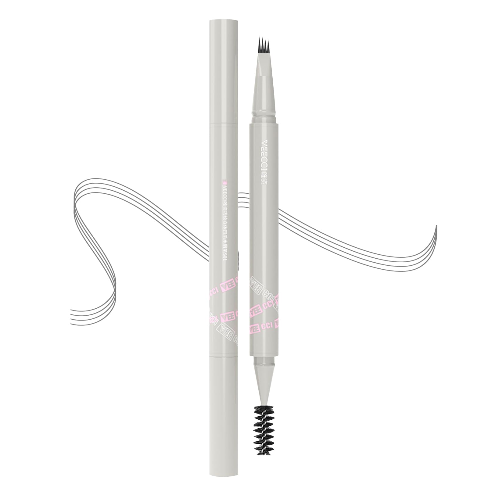 VEECCI 2025 New Microblading Eyebrow Pencil - 3D Waterproof Liquid Pen, Dual-Ended Eye Brow Pencil with 4-Fork-Tip & Precise Brush-Tip - Smudge-Proof & Long-Lasting Natural Defined Eyebrows(Dark Gray)