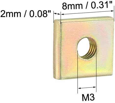 sourcing map Square Nuts, M3x8mmx2mm Yellow Zinc Plated Metric Coarse Thread Assortment Kit, 50 Pcs, M3x8mm(L)x2mm(H) - Image 3