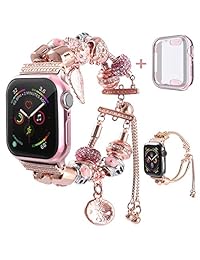 KoudHug   Pulsera 2 en 1 compatible con Apple Watch, 1.496 in, 1.575 in, 1.654 in, 1.732 in, con funda, iWatch Series 4 3 2 1, correa de Apple Watch con cuentas