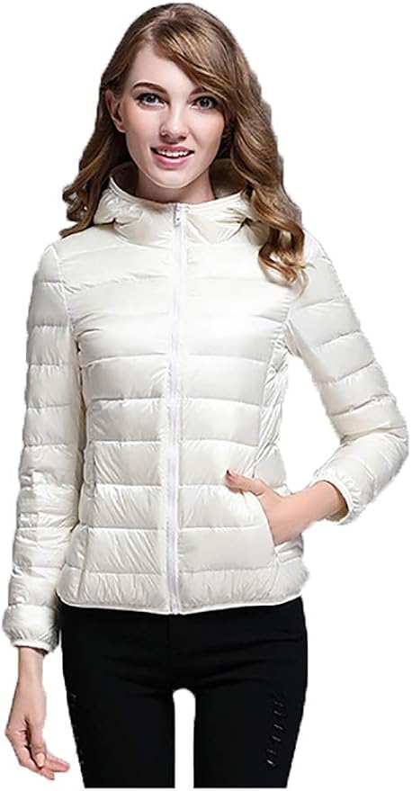 women's hooded packable ultra light weight short down jacket