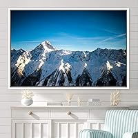 Framed Canvas Wall Art Snow Mountain Cool Expressive Farmhouse/Country Landscape Mountain Top Multicolor Photography Portrait Realism - 16x24 inches