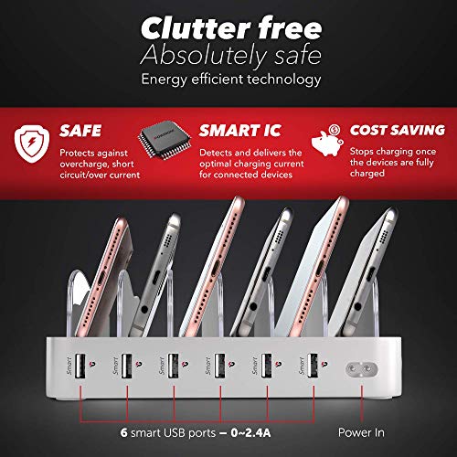 Poweroni USB Charging Dock 6Port Fast Charging Station for Multiple Devices Apple Multi