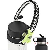 QeeCord Paracord Handle Compatible with Hydro Flask 2.0 Wide Mouth Water Bottle Carrier with New Ring and Carabiner, 12oz, 16oz,18oz, 32oz, 40oz, 64oz (32 oz-40 oz Wide Mouth, Glow White)
