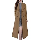 ebossy Women's Shawl Collar Double Breasted Below Knee Slim Wool Trench Long Coat (M, Dark Camel)