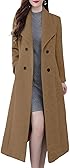 ebossy Women's Shawl Lapel Double Breasted Casual Loose Winter Warm Maxi Long Pea Coat