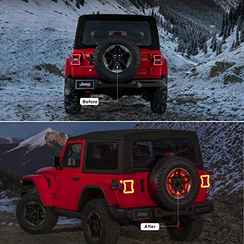 Spare Tire Brake Light for Jeep Wrangler JK JKU(2007-2017), Third 3rd Brake Tail Lamp, Round Stop Lights, Red LED Wheel Ring Lights, Black Exterior